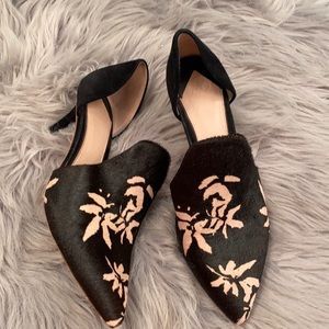 AD & Daughters calf hair floral mule heels